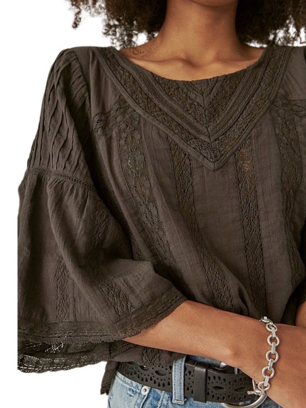 LUCKY BRAND Flutter Sleeve Lace Top